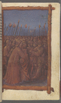 Full-page miniature of the betrayal of Christ at Gethsemane