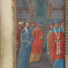 Full-page miniature of Pilate delivering Jesus to the High Priest. Lower border reads: "Egressus est Dominus Ihesus", fol. 22v