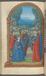Full-page miniature of Pentecost:  the Virgin and four saints