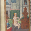 Full-page miniature of Bathsheba at her bath being spied upon by David