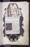 Text for the Nativity of John the Baptist, miniature, rustic capitals, rubric, border design, large initial