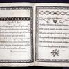 Two examples of scripts, decorative borders, text in Latin