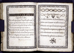 Two examples of scripts, decorative borders, text in Latin