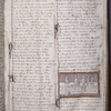 Page of text with miniature on purple background, and initials