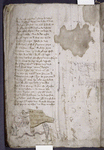 Explicit of text, with drawings in red and blue at bottom
