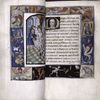Opening of main text with historiated initial, full-page miniature, elaborate border design