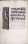 Explicit of text, lateral border with grotesque figure