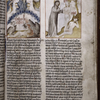 Opening of the 'Speculum.'  2 miniatures, rubrics, initial, red slashes as placemarkers. Hand A