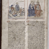 Explicit of text, 2 miniatures, rubrics, initials, placemarkers. Hand B