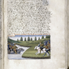 Text and rubric, with miniature of Philip Augustus beginning the battle of Bouvines