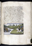 Text and rubric, with miniature of Philip Augustus beginning the battle of Bouvines