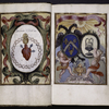 Two full-page miniatures, one with coat of arms, the other showing the sacred heart