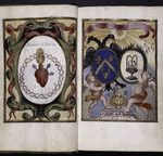 Two full-page miniatures, one with coat of arms, the other showing the sacred heart