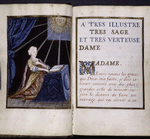 Miniature of woman praying, and opening of text