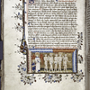 Miniature of Soul shown deformed souls by Guardian Angel.  Border design, initial, rubrics, placemarkers.