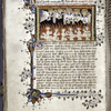 Miniature of Soul shown souls in Purgatory, with their guardian angels.  Border design, rubric, initial, placemarkers.