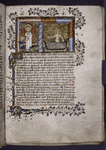 Miniature of Soul shown a soul fixed in ice.  Initial, border design, rubrics, placemarkers.