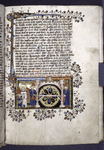 Miniature of Soul shown spiked wheel hung with purses, with two traitors about to enter doors; head of betrayed king above
