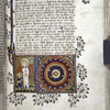 Miniature of Soul shown heavenly spheres by Guardian Angel.  Rubric, placemarkers, border design.