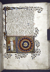 Miniature of Soul shown heavenly spheres by Guardian Angel.  Rubric, placemarkers, border design.