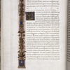 Page of text with lateral border design, initials, rubric