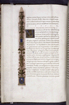 Page of text with lateral border design, initials, rubric