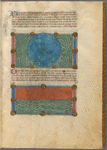 Two miniatures, of the waters and the firmament, with text, initials, linefillers