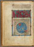 Miniature of flora on the earth and stars in the heavens, with text, initials, placemarkers, linefiller