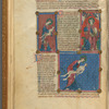 Three small miniatures of God creating Man, with text, initials, linefillers, placemarkers