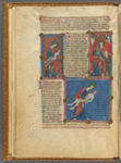 Three small miniatures of God creating Man, with text, initials, linefillers, placemarkers