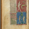 Two miniatures:  Eve and the Serpent and Adam and Eve eating the apple.  With text, initials, linefillers, placemarkers