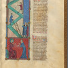 Two miniatures:  the Tower of Babel, and God and Abraham.  With text, initials, linefillers, placemarkers