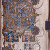 Full-page initial D of Psalm 38, showing scenes from 1 Samuel 25. Illuminated titles, miniatures at bottom of columns