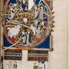 Full-page unfinished initial D of Psalm 109, showing scenes from 2 Samuel 24. Illuminated title, miniatures at bottom of page.  Inscriptions missing, coloring unfinished, scrolls lack text