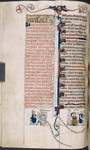 Text with initials, rubrics, miniatures, linefillers; this is the point where the artist filling in the color stopped his work