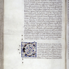 Page of text with gold initial on field with white vinestem