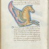 Miniature of the Winged Horse, with text and 1-line blue initial