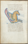 Miniature of the Winged Horse, with text and 1-line blue initial