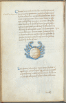 Miniature of Cancer, with text, catchword and 1-line blue initials