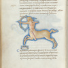 Miniature of Sagittarius, with text and 1-line blue initial