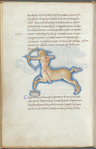 Miniature of Sagittarius, with text and 1-line blue initial