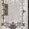 Opening of text.  Historiated initial, full border design, coat of arms of Cardinal Piccolomini, rubrics, sentence markers, placemarkers