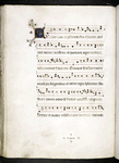 Page of text and music, with initial and catchword