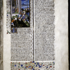 Miniature showing 1. Isis inscribing book of laws amidst a group of farmers; 2. the apotheosis of Io and the goddess adored in her temple at Rome; 3.  Io's ship with its sail furled. Initial, border design.
