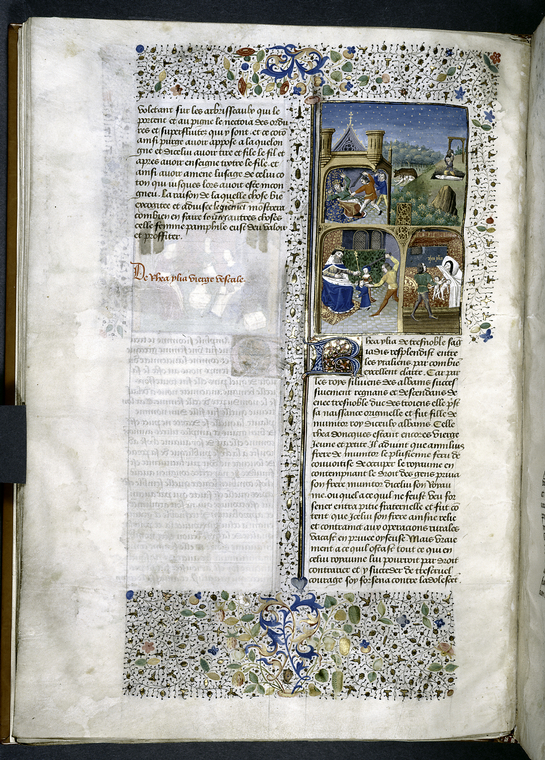 Miniature showing 1. the murder of Rhea Ilia's brother Lausus by her ...