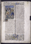 Miniature showing 1. tents of Scythians attacked by the army of Cyrus, while the Scythian army approaches in the distance; 2. Thamyris stands over Cyrus, who is about to be beheaded by a soldier.  Initial, border design.