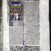 Miniature showing wedding of Scipio Africanus and Amelia in a gothic interior.  A monk performs the ceremony.  Initial and border design.