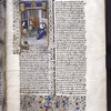 Miniature showing Antonia in her widowhood, spinning at her wheel while female attendants card and twist. Initial and border design.