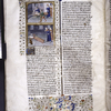 Miniature showing 1. Epicharis being racked by two men as Nero and Proculus watch; 2. two men standing at the feet of dead Epicharis, her arms still over her head.  Initial, border design.