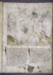Annunciation in the center roundel; God assigning punishment to serpent; angel and Gideon's fleece; prophets in smaller roundels; added coats of arms of Ehringer (left; in form used before 1430) and Neithardt (right) families